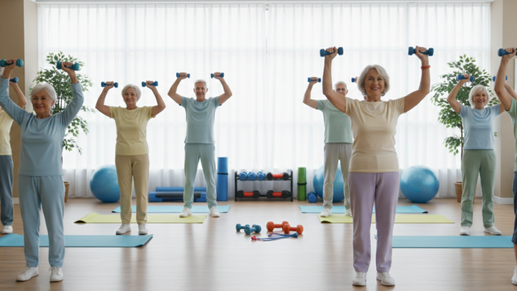 Levantamento de braços com pesos leves